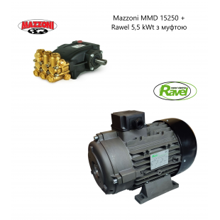 Сборка двигатель Rawel 5.5 кВт с муфтой и помпа Mazzoni MMD15250